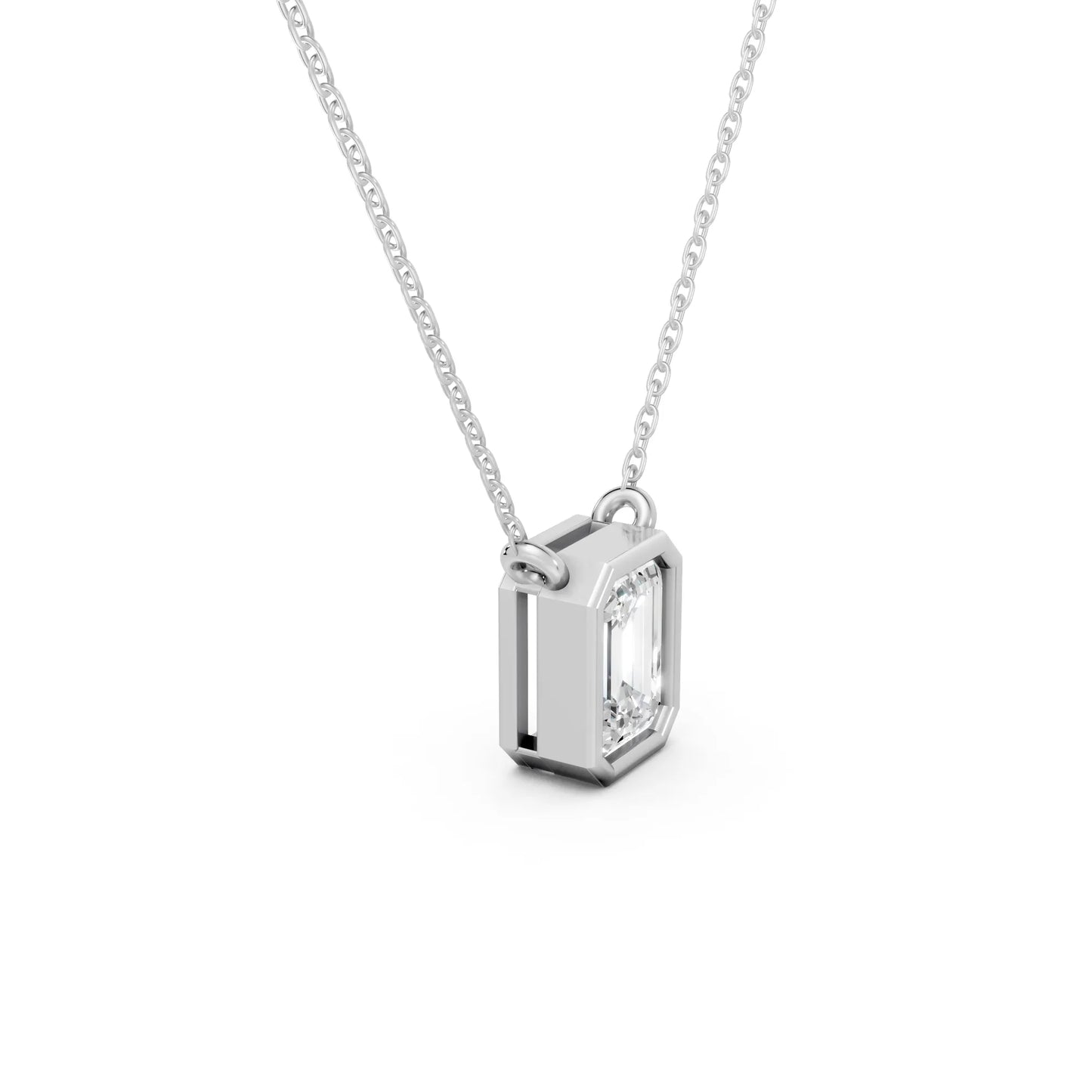 18K Gold Emerald Cut Diamond Bezel Necklace