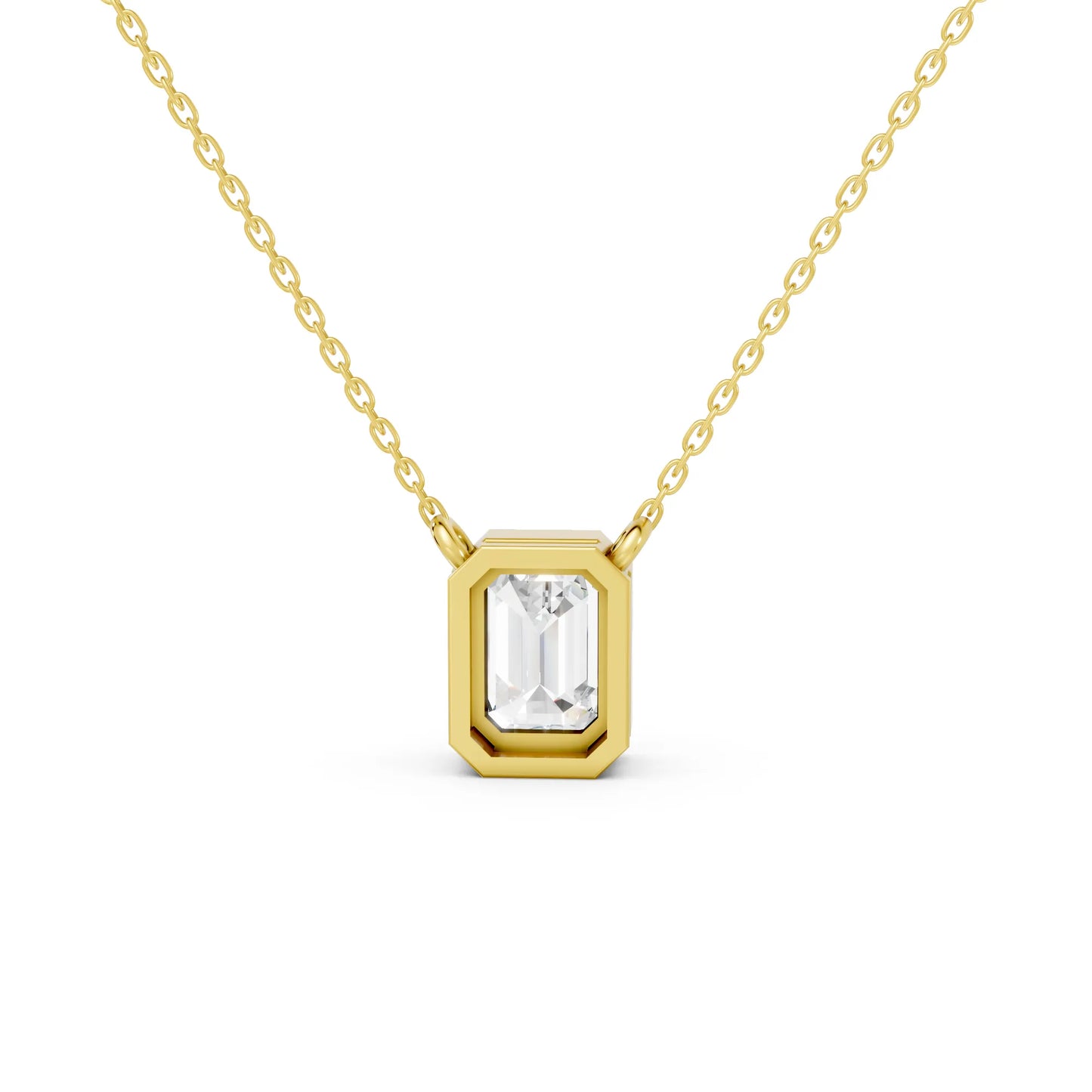 18K Gold Emerald Cut Diamond Bezel Necklace