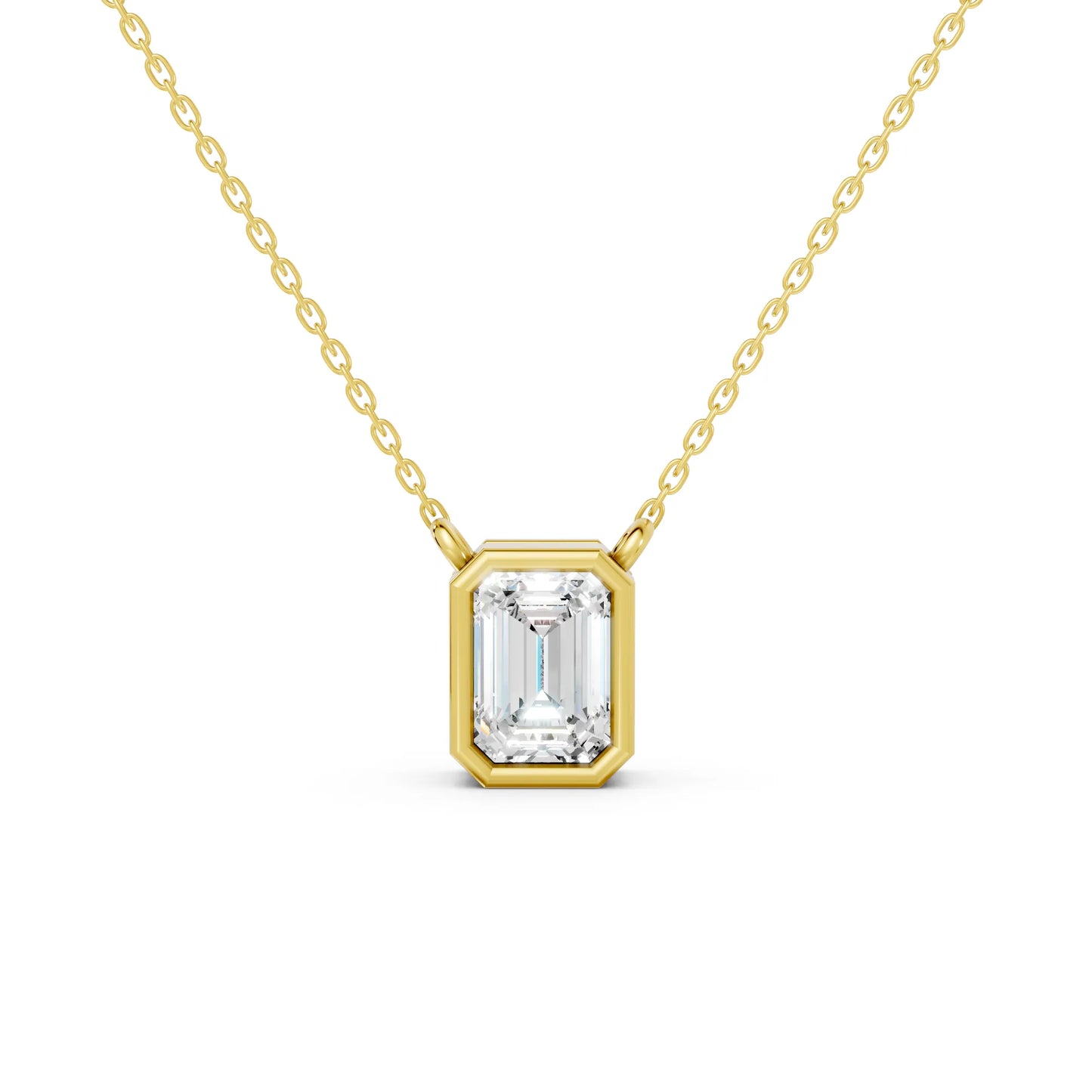 18K Gold Emerald Cut Diamond Bezel Necklace