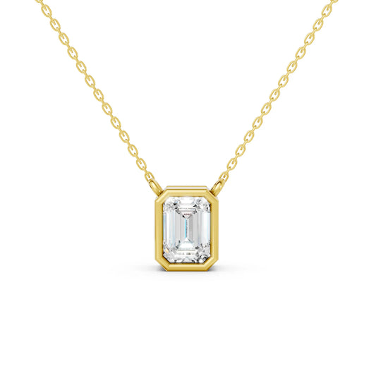 18K Gold Emerald Cut Diamond Bezel Necklace