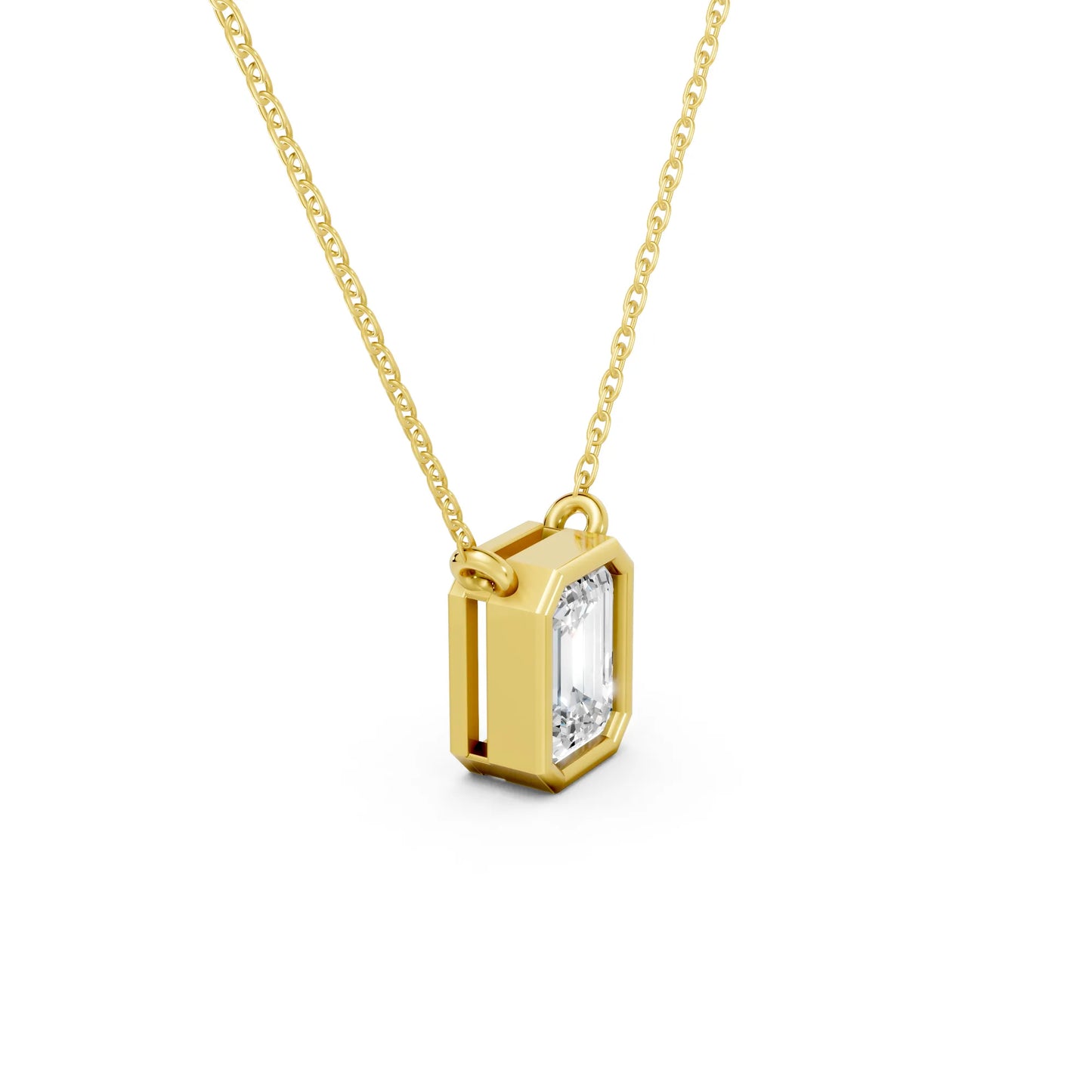 18K Gold Emerald Cut Diamond Bezel Necklace