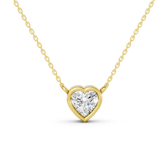 18K Gold Heart Cut Diamond Bezel Necklace