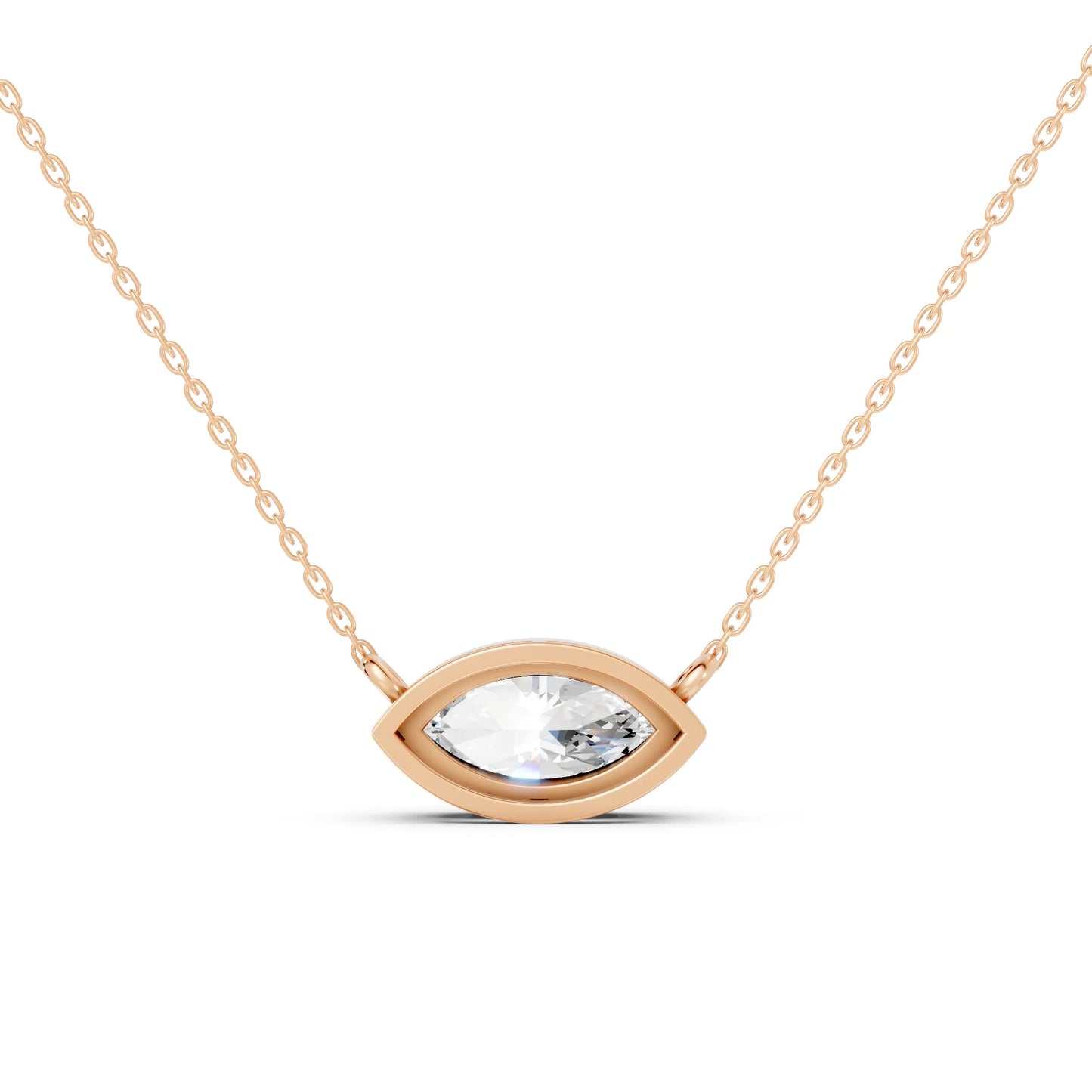 18K Gold Marquise Cut Diamond East - West Bezel Necklace