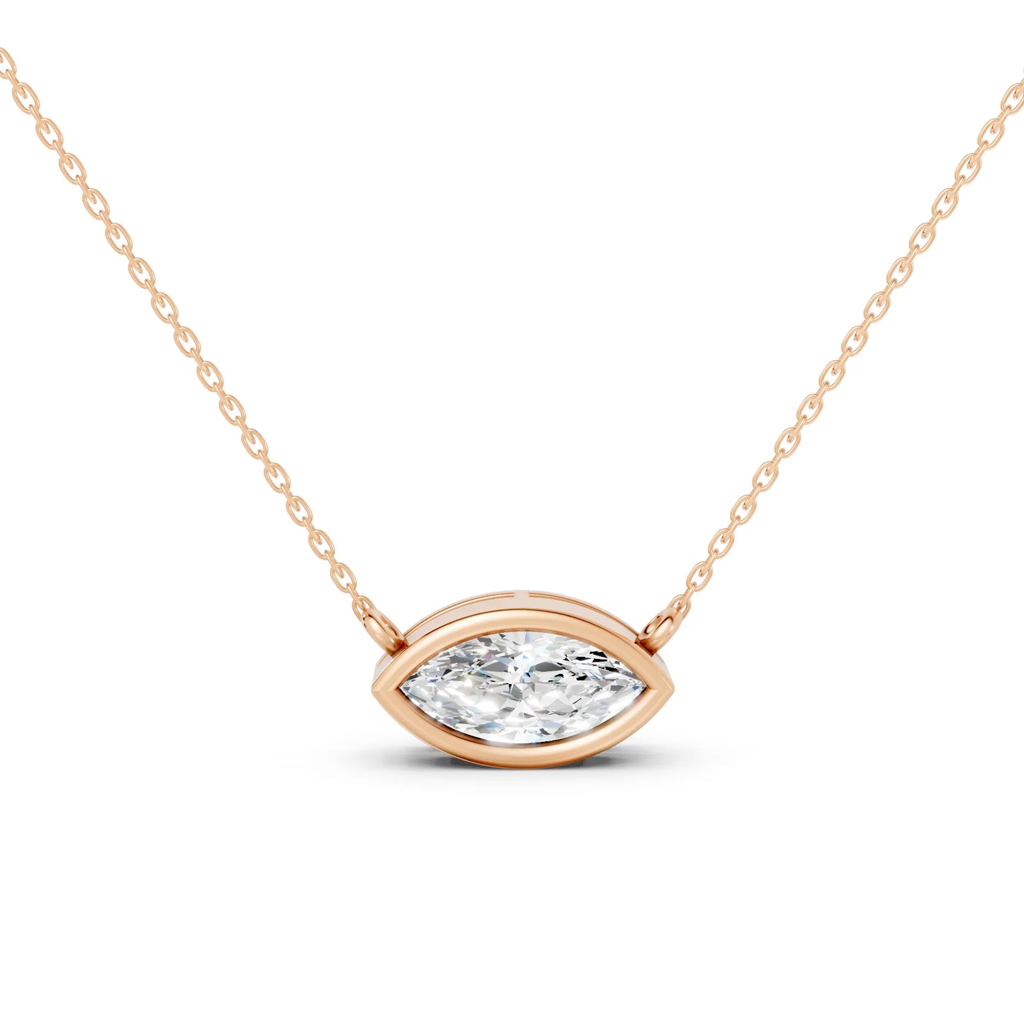 18K Gold Marquise Cut Diamond East - West Bezel Necklace