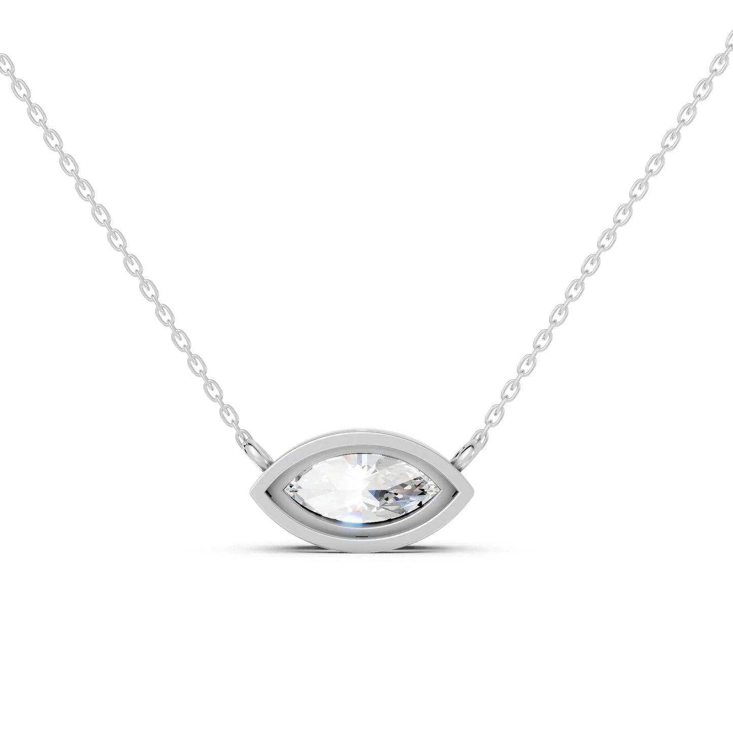 18K Gold Marquise Cut Diamond East - West Bezel Necklace