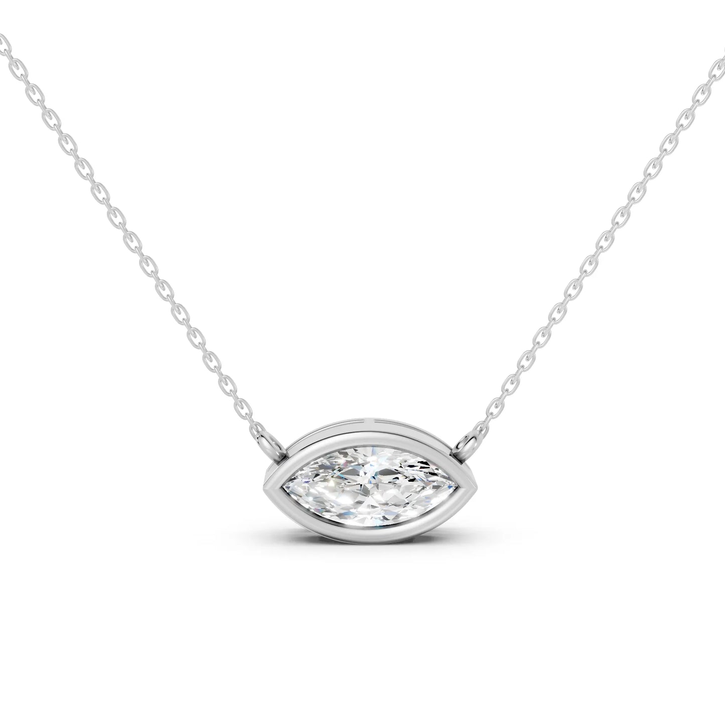 18K Gold Marquise Cut Diamond East - West Bezel Necklace