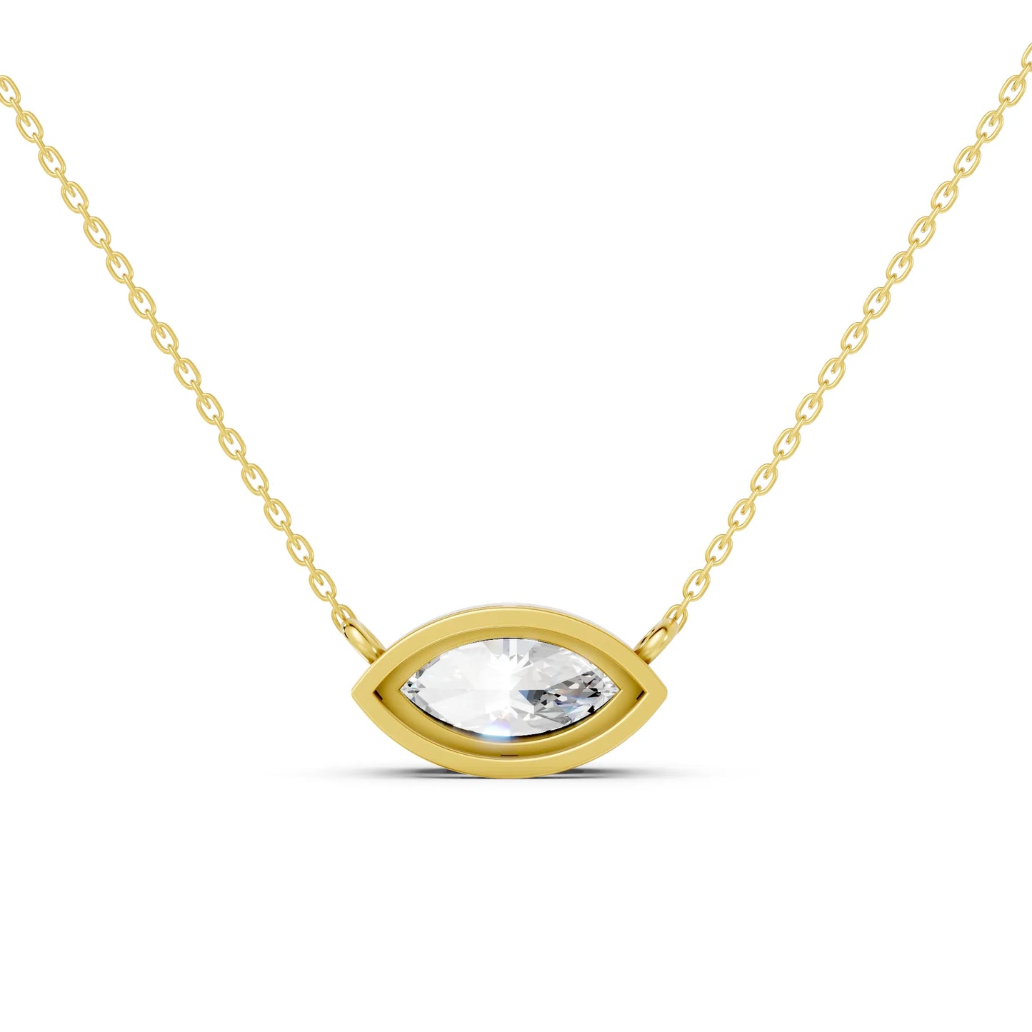 18K Gold Marquise Cut Diamond East - West Bezel Necklace