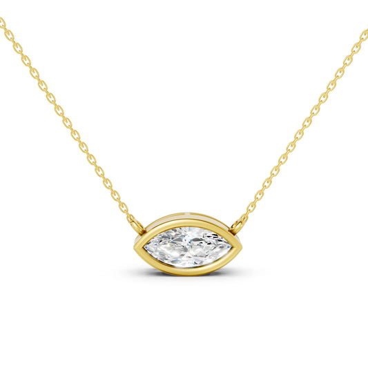 18K Gold Marquise Cut Diamond East - West Bezel Necklace