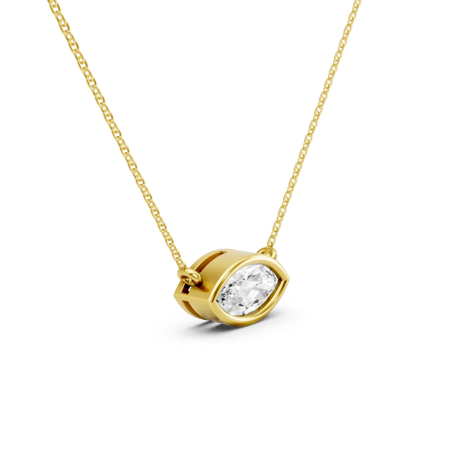18K Gold Marquise Cut Diamond East - West Bezel Necklace