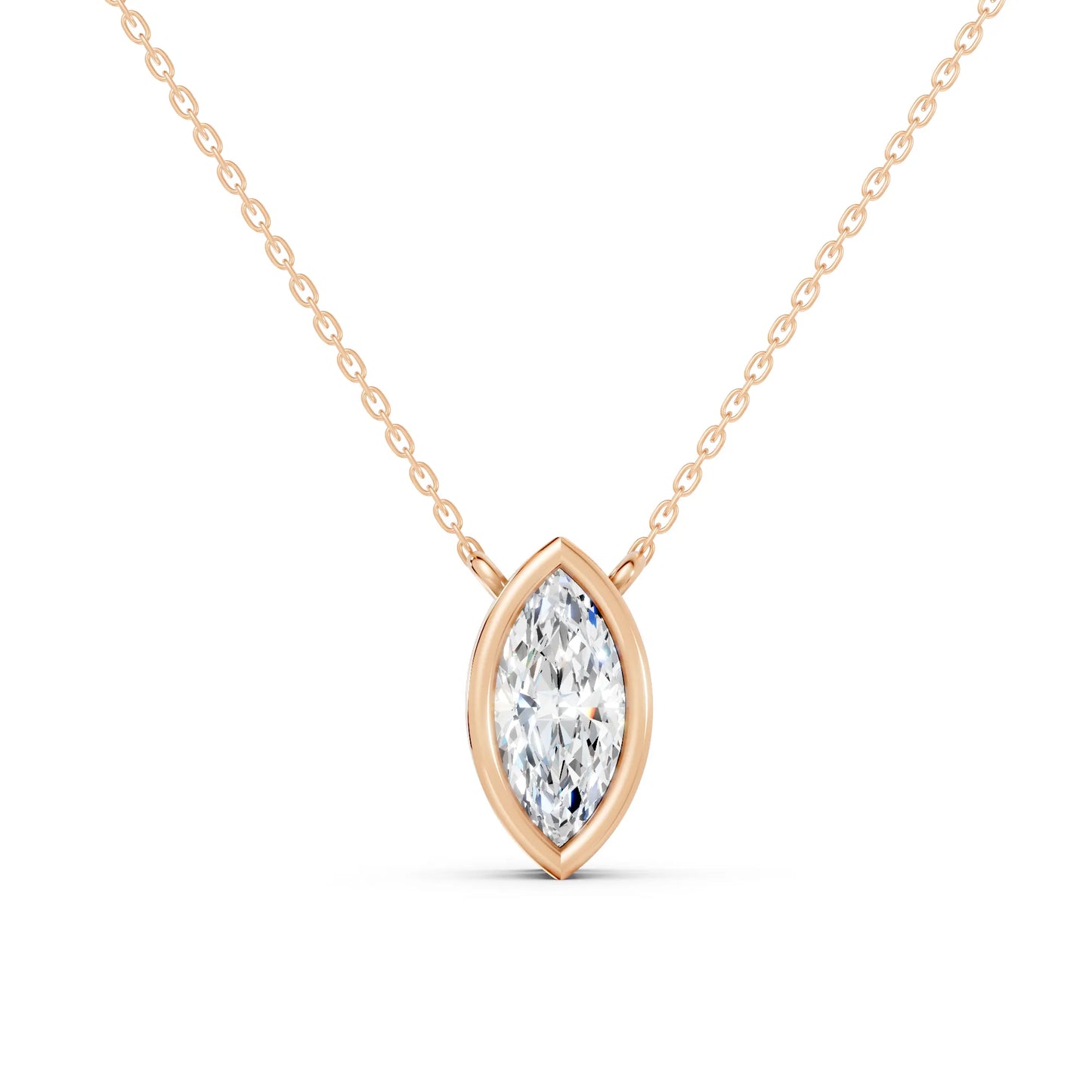 18K Gold Marquise Cut Diamond Bezel Necklace