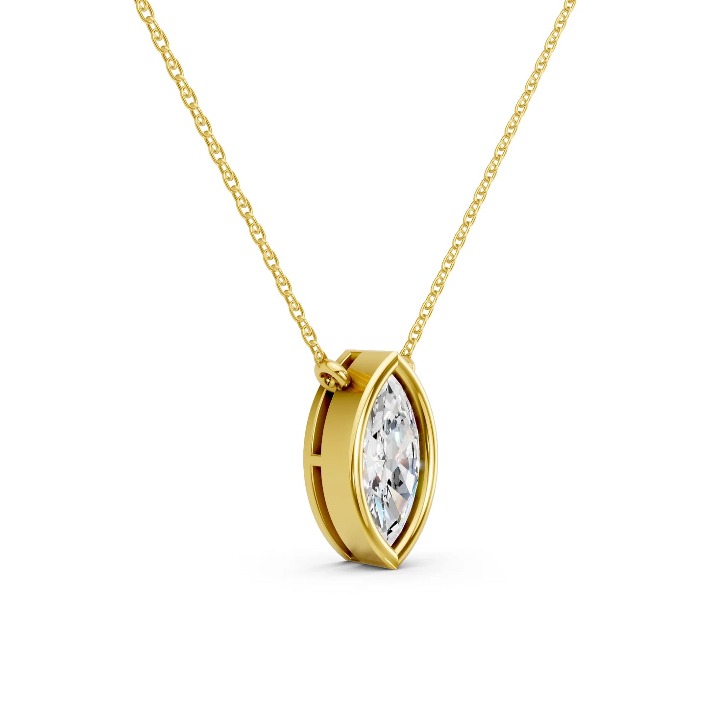 18K Gold Marquise Cut Diamond Bezel Necklace