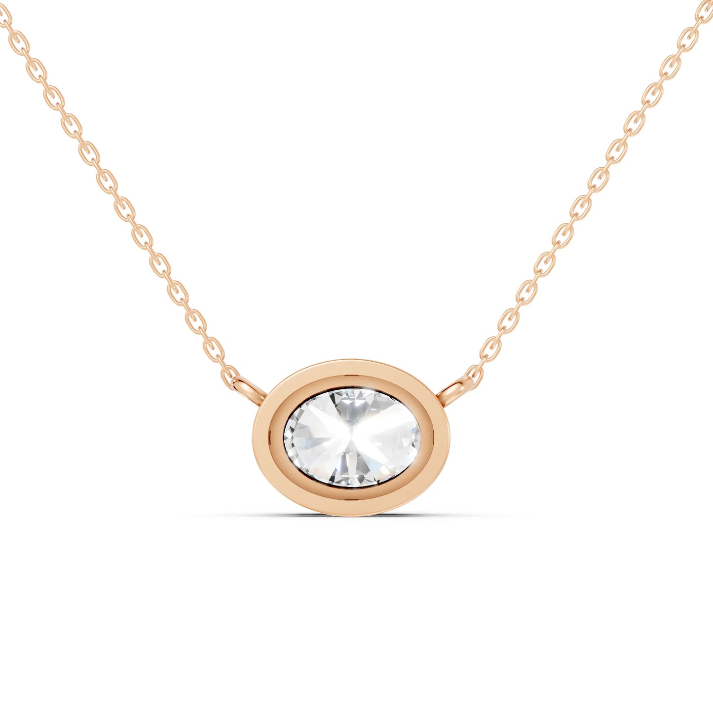 18K Gold Oval Cut Diamond East - West Bezel Necklace
