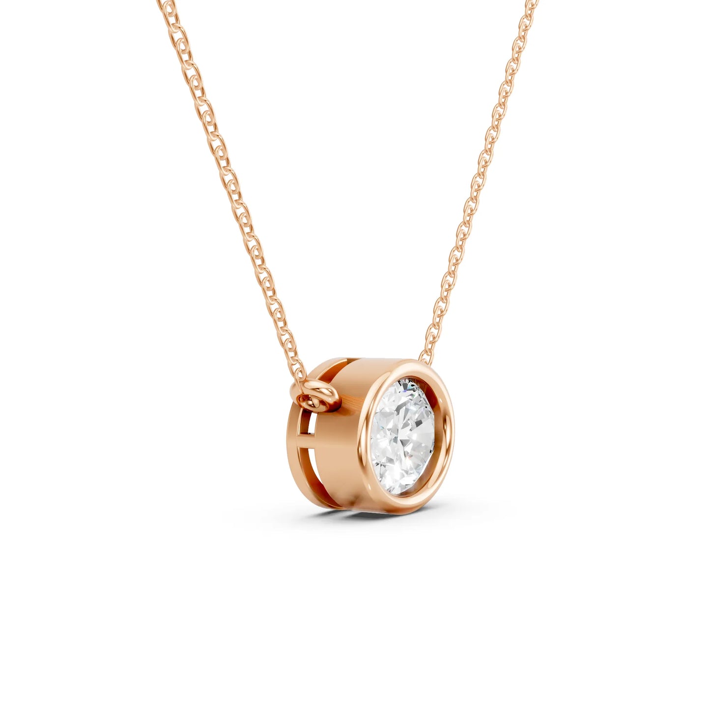 18K Gold Oval Cut Diamond East - West Bezel Necklace