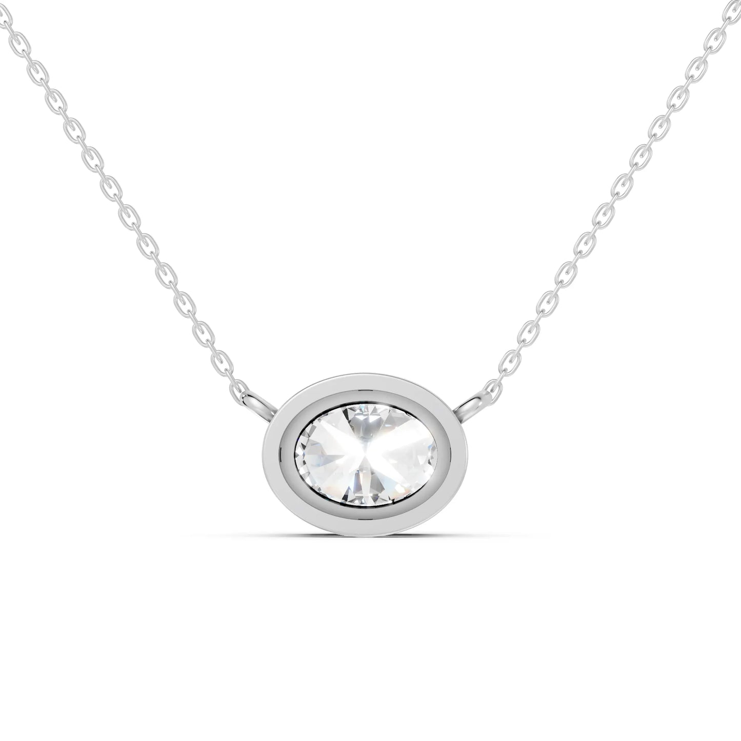 18K Gold Oval Cut Diamond East - West Bezel Necklace