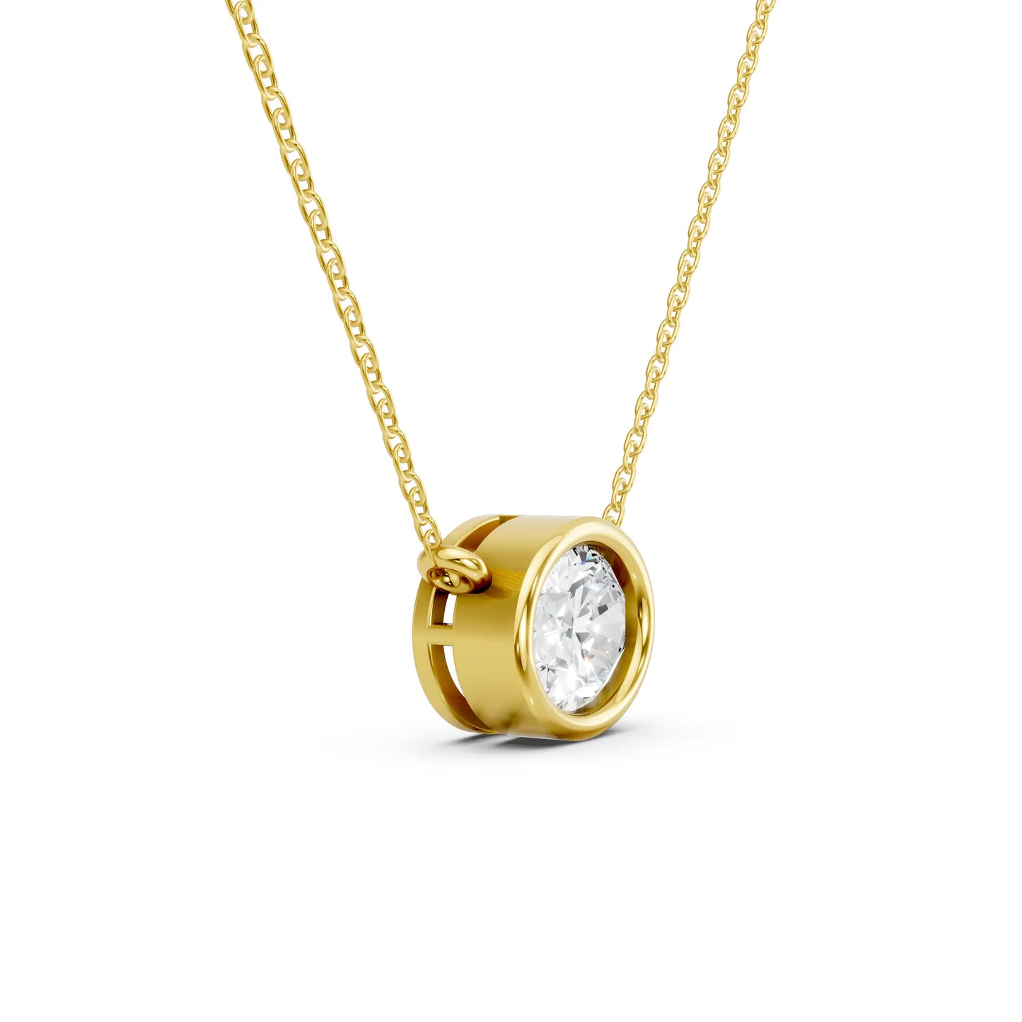 18K Gold Oval Cut Diamond East - West Bezel Necklace