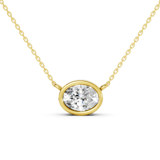 18K Gold Oval Cut Diamond East - West Bezel Necklace