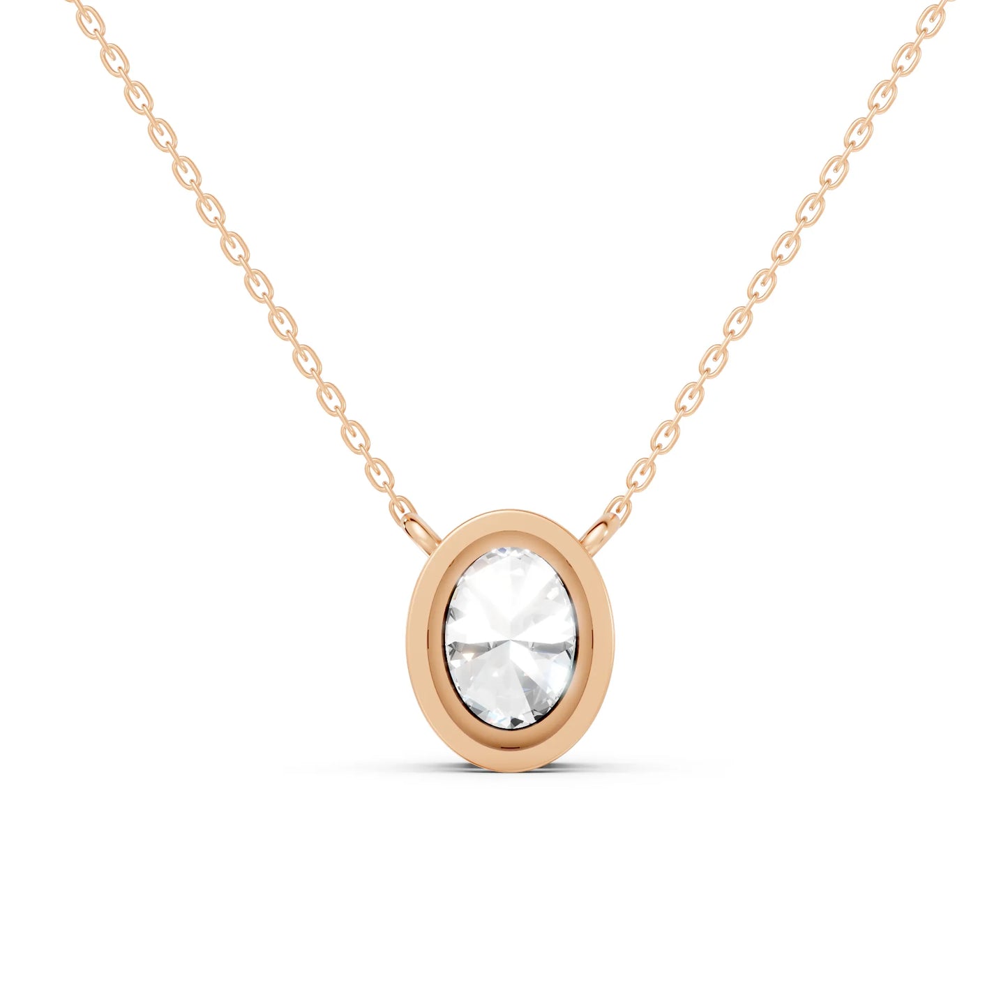 18K Gold Oval Cut Diamond Bezel Necklace