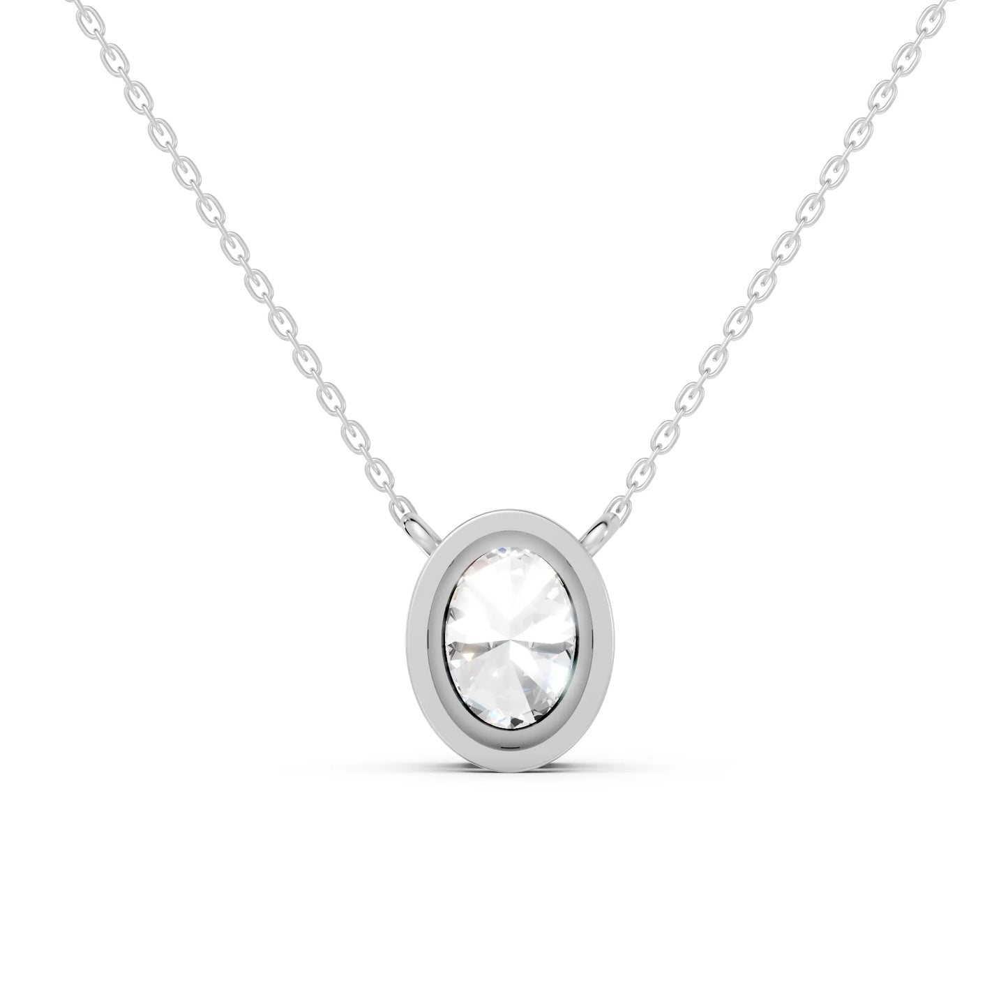 18K Gold Oval Cut Diamond Bezel Necklace