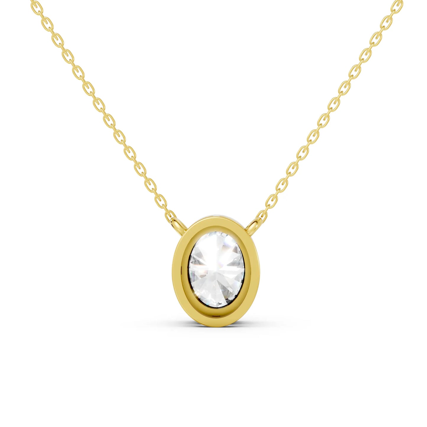 18K Gold Oval Cut Diamond Bezel Necklace