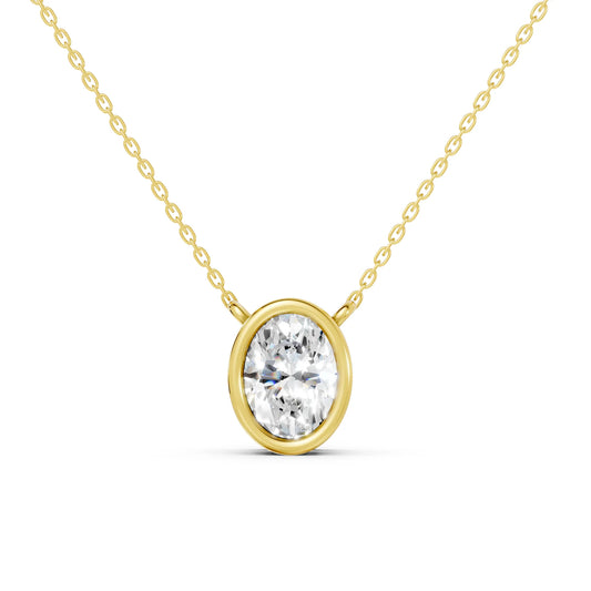 18K Gold Oval Cut Diamond Bezel Necklace
