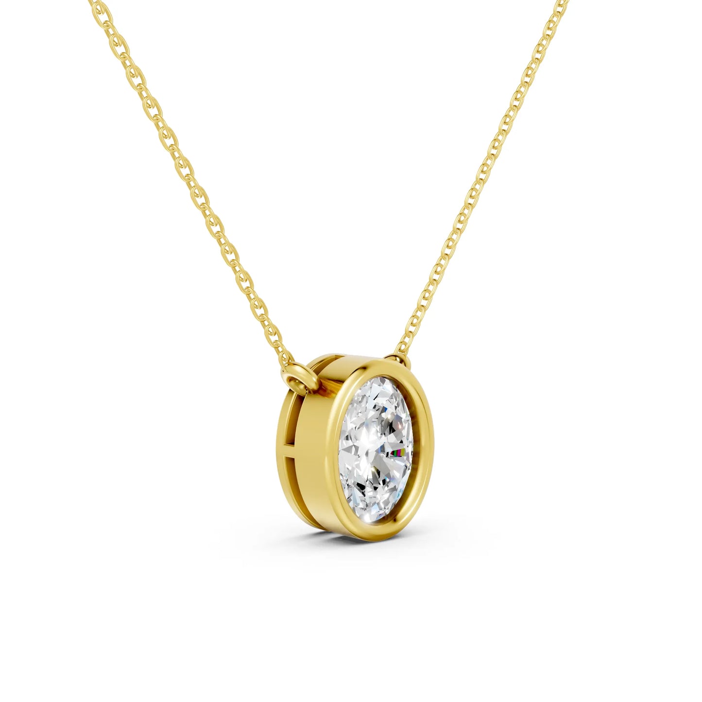 18K Gold Oval Cut Diamond Bezel Necklace