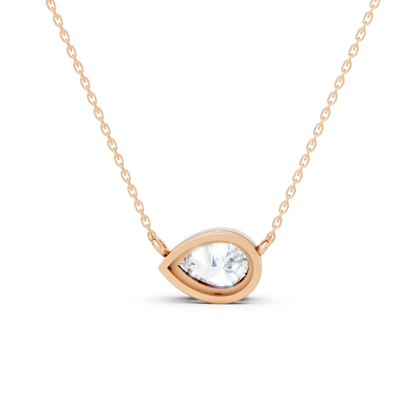 18K Gold Pear Cut Diamond East - West Bezel Necklace