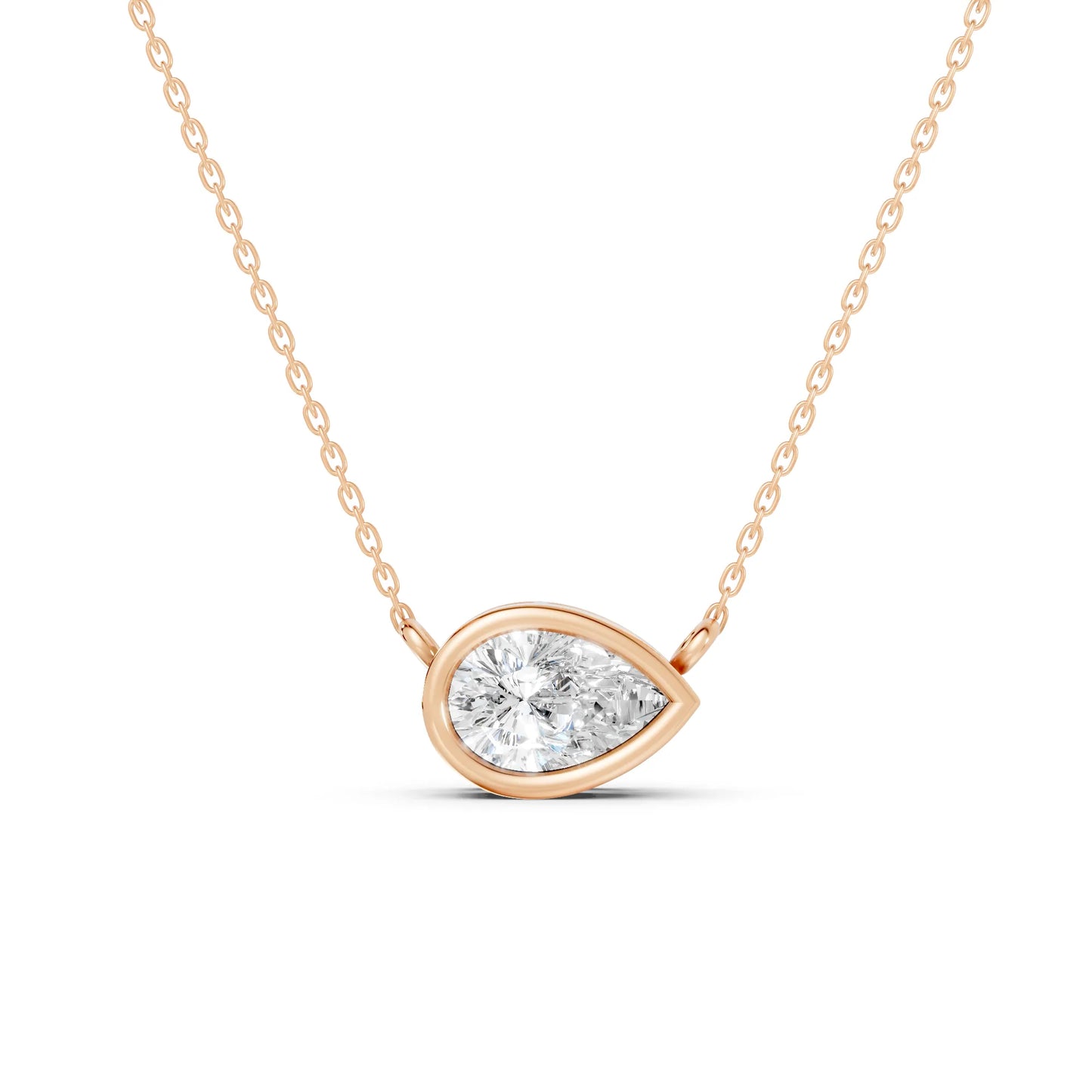 18K Gold Pear Cut Diamond East - West Bezel Necklace