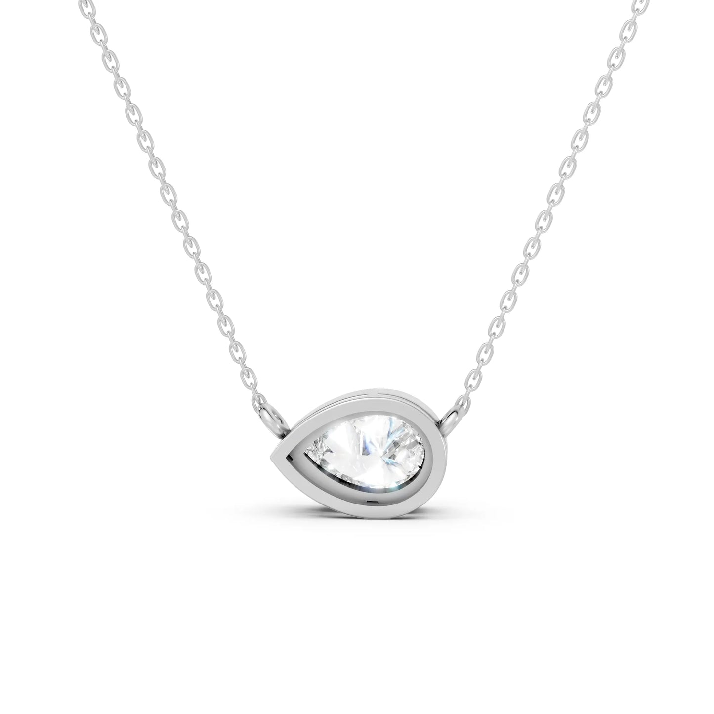 18K Gold Pear Cut Diamond East - West Bezel Necklace