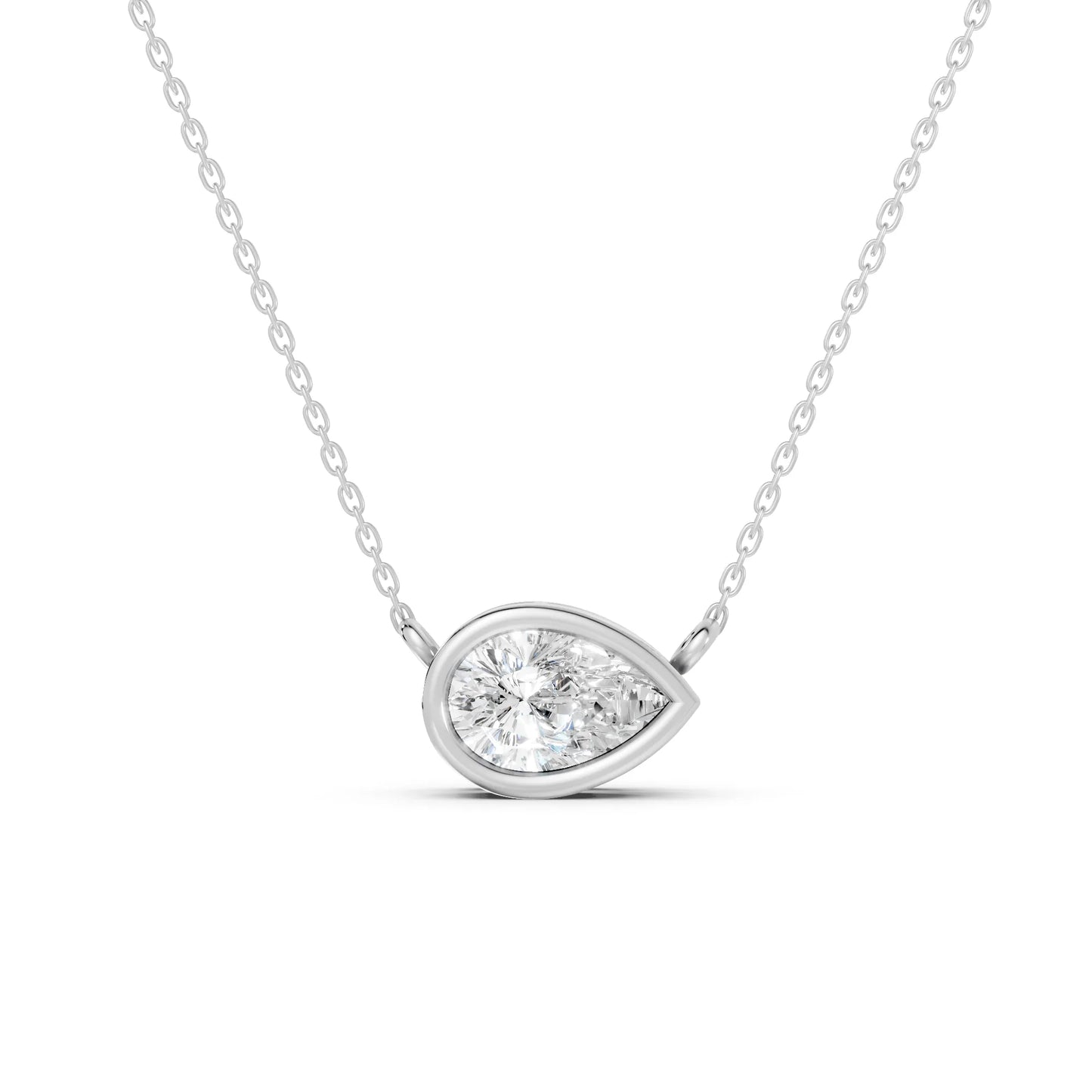 18K Gold Pear Cut Diamond East - West Bezel Necklace