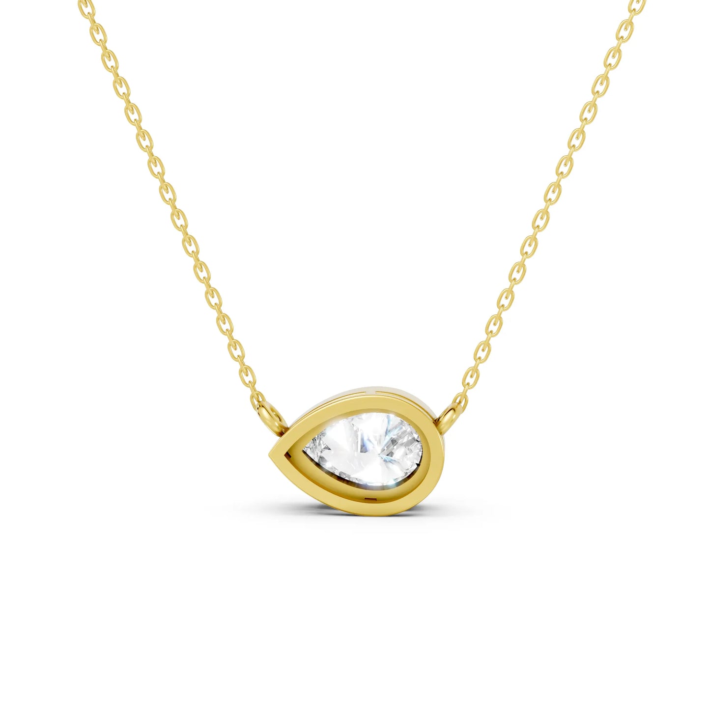 18K Gold Pear Cut Diamond East - West Bezel Necklace