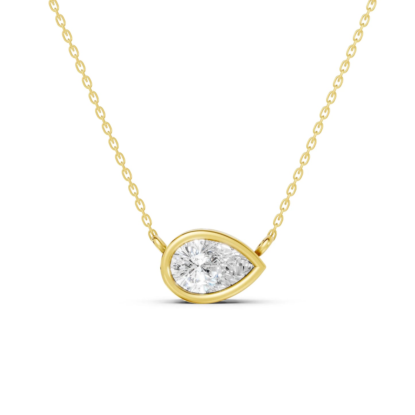 18K Gold Pear Cut Diamond East - West Bezel Necklace