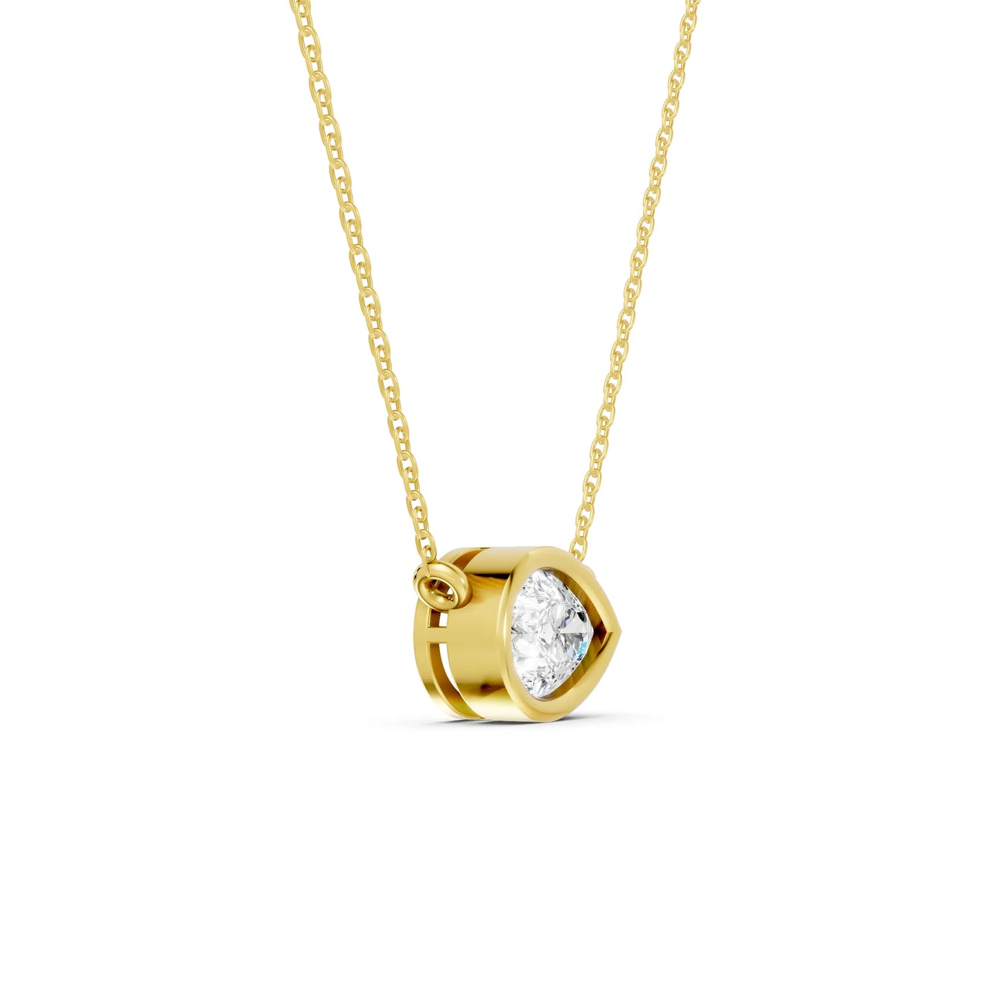 18K Gold Pear Cut Diamond East - West Bezel Necklace