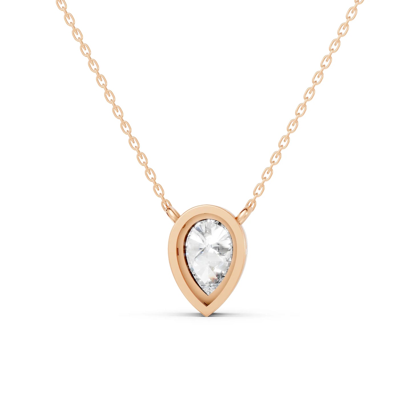 18K Gold Pear Cut Diamond Bezel Necklace