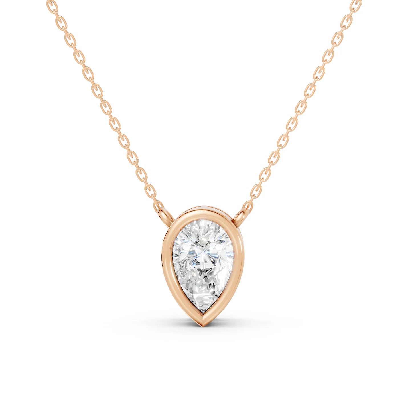18K Gold Pear Cut Diamond Bezel Necklace