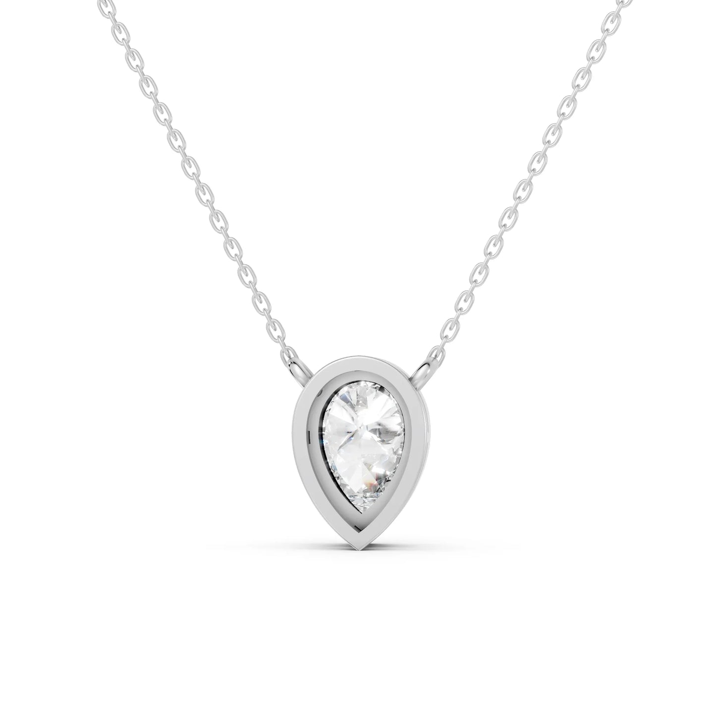 18K Gold Pear Cut Diamond Bezel Necklace