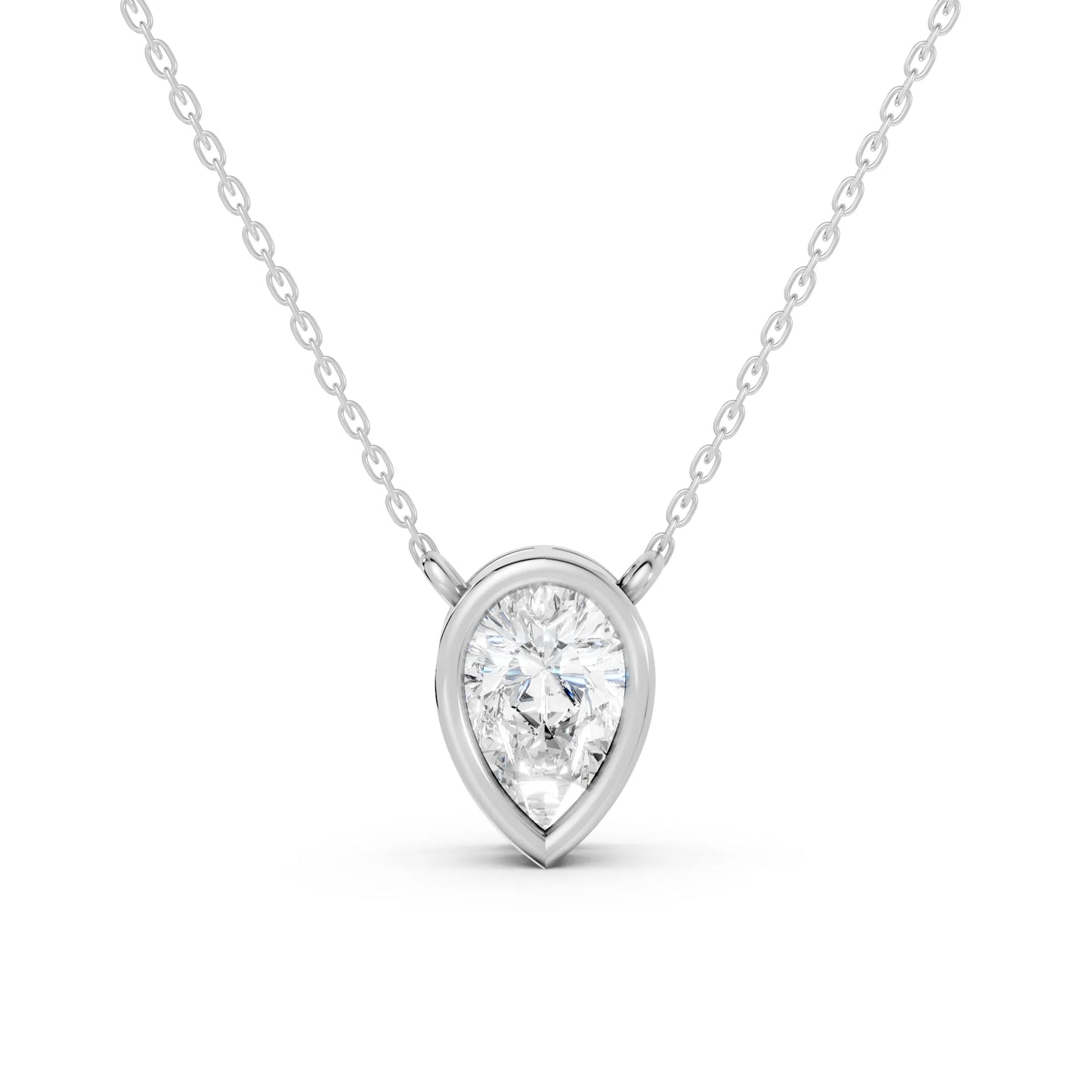 18K Gold Pear Cut Diamond Bezel Necklace