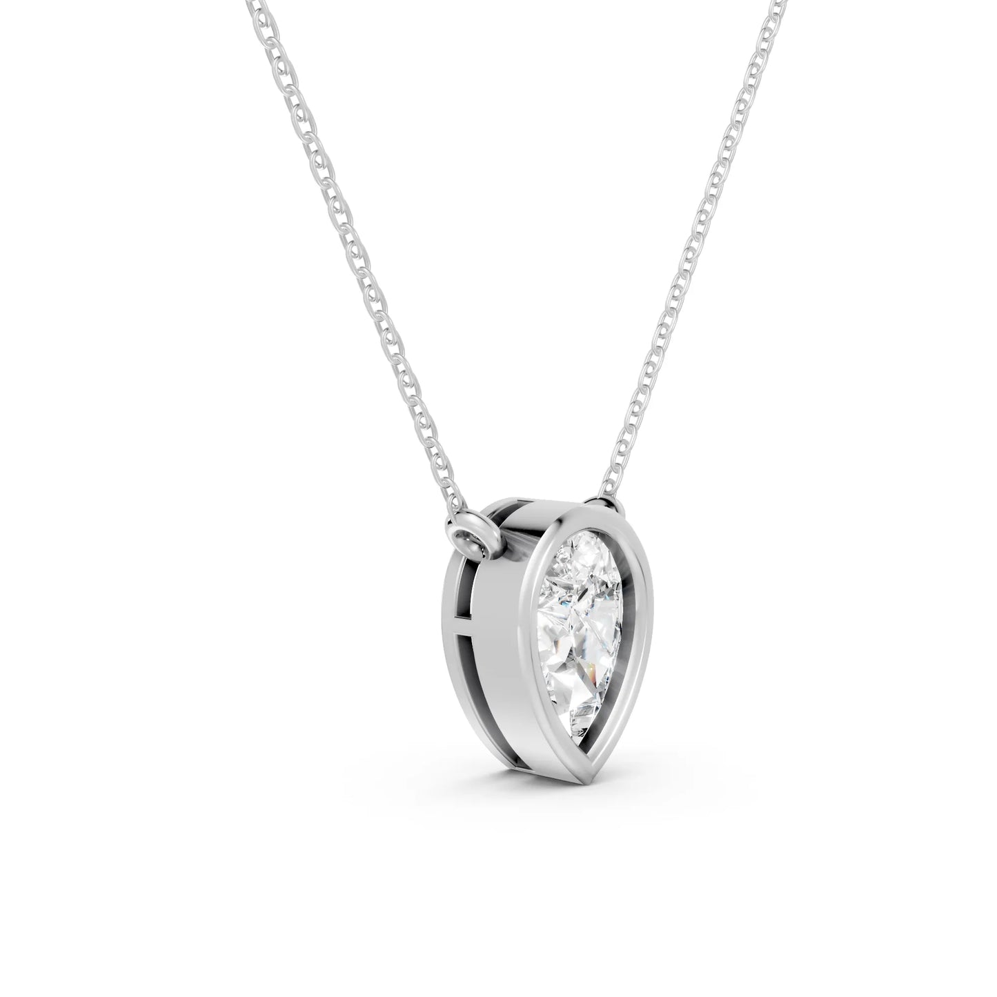 18K Gold Pear Cut Diamond Bezel Necklace