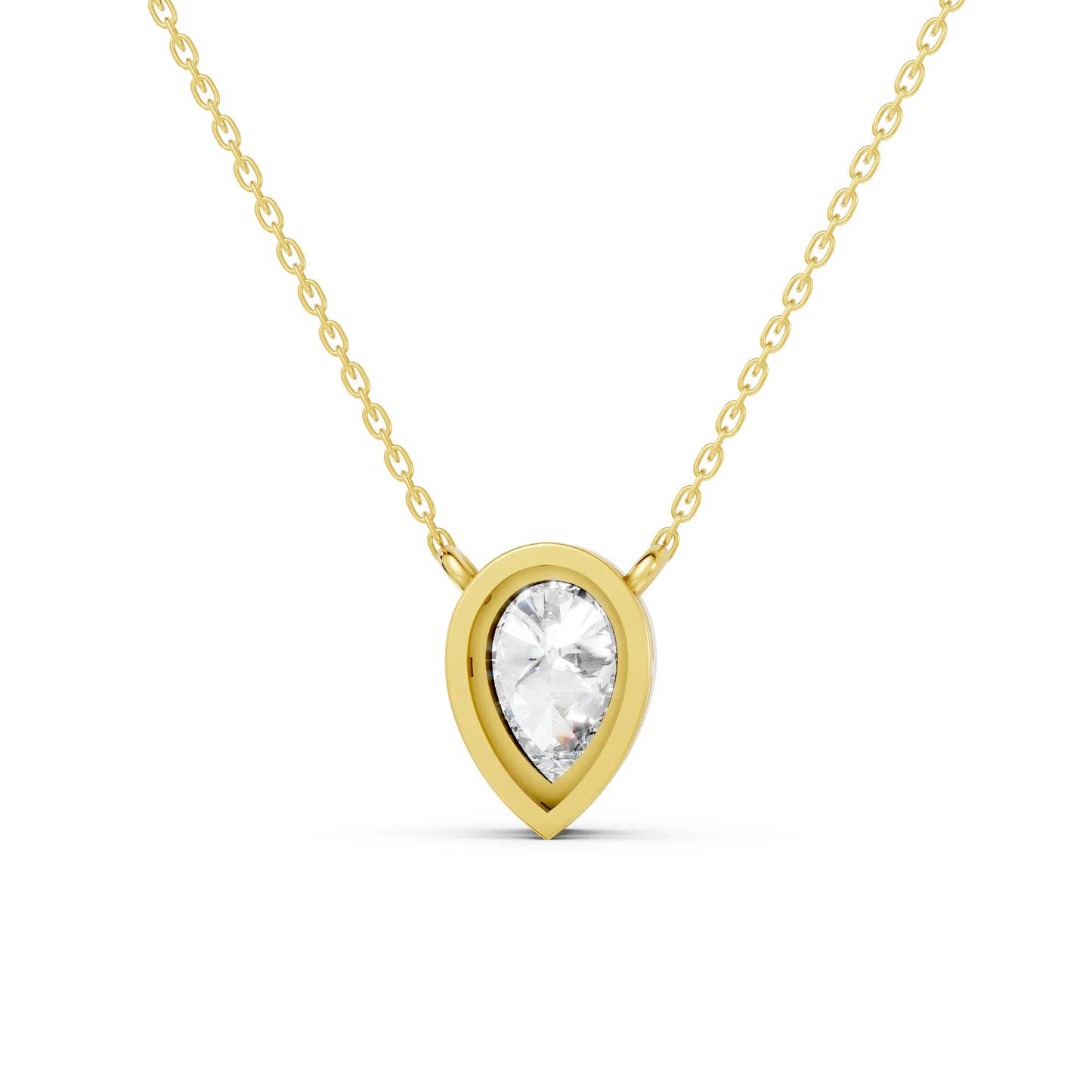 18K Gold Pear Cut Diamond Bezel Necklace