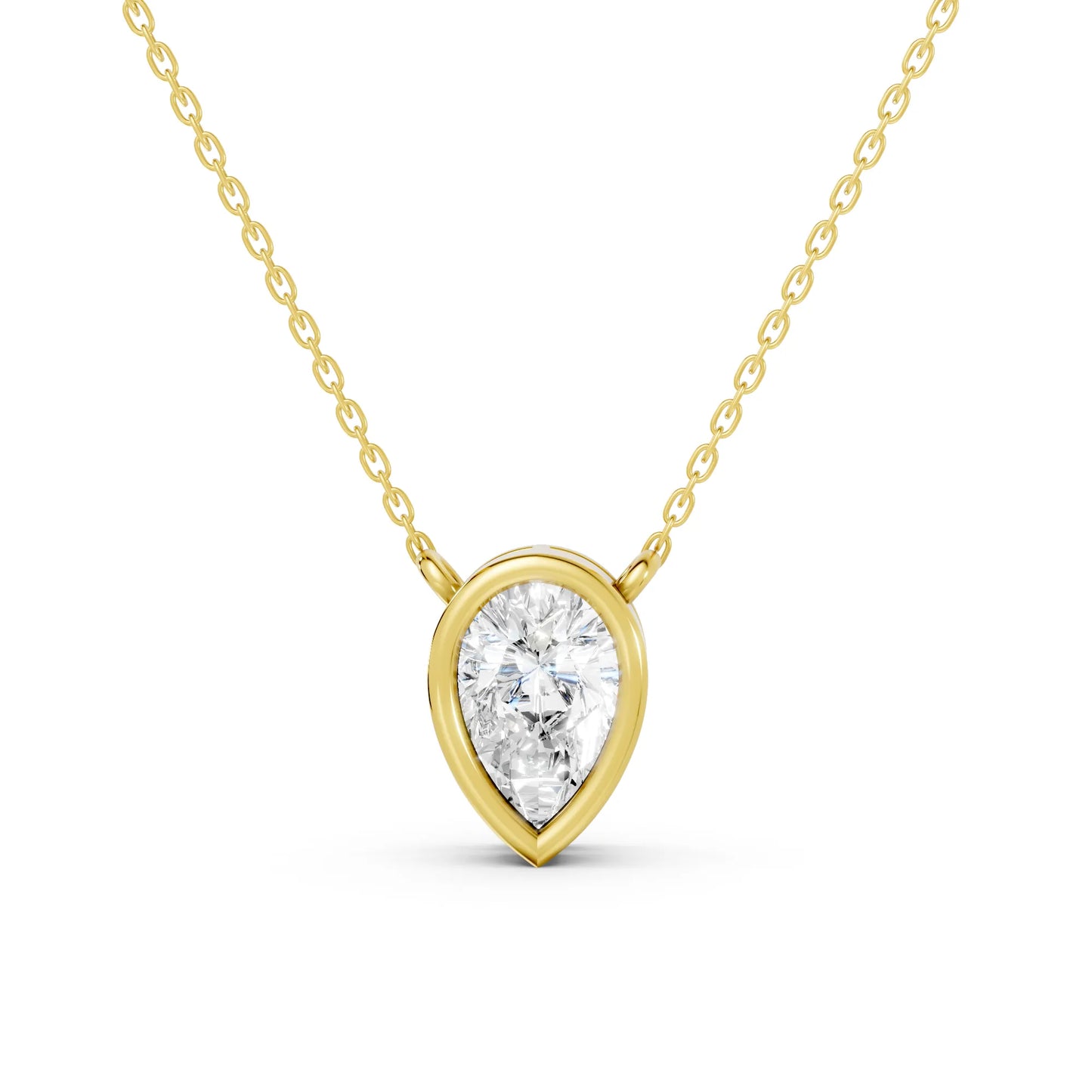 18K Gold Pear Cut Diamond Bezel Necklace