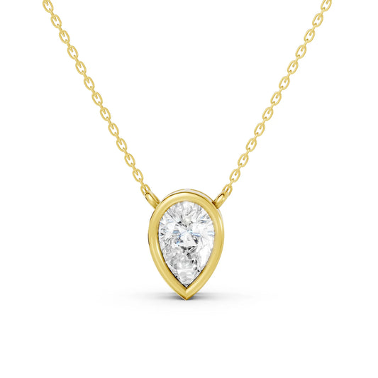 18K Gold Pear Cut Diamond Bezel Necklace