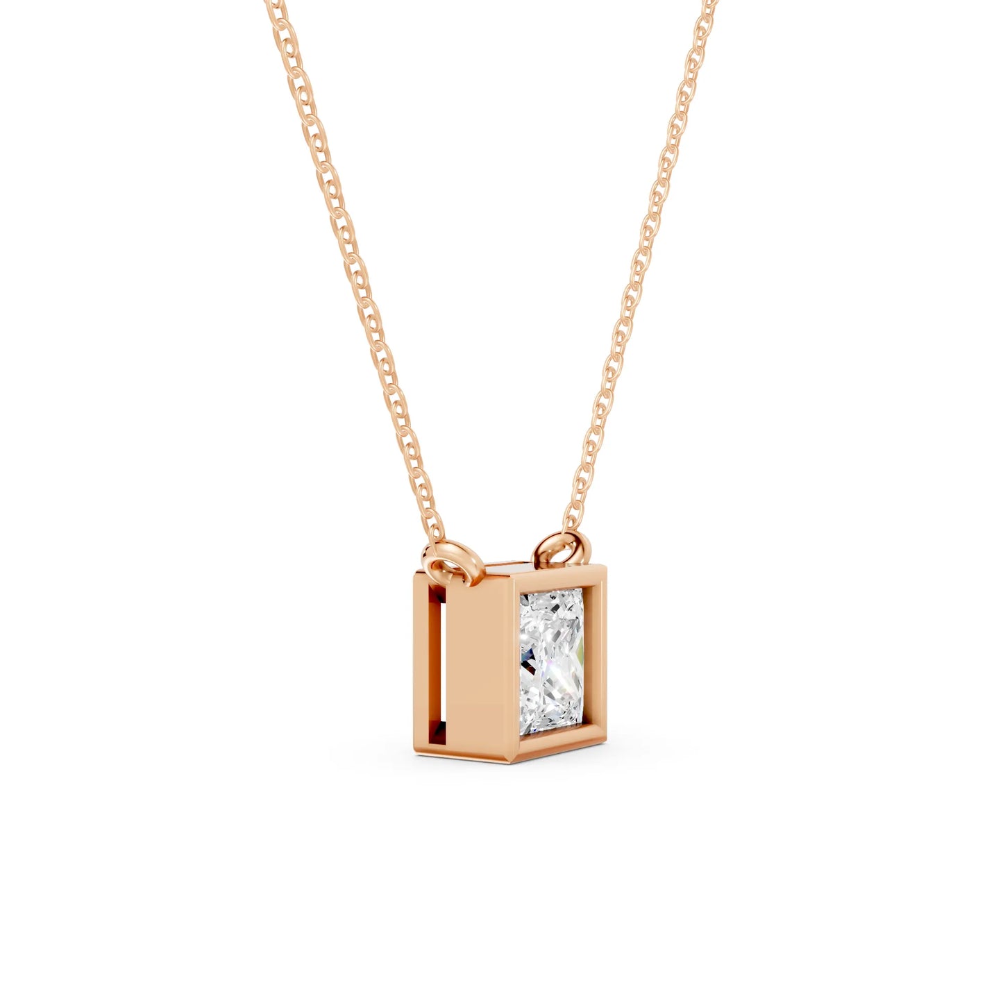 18K Gold Princess Cut Diamond Bezel Necklace