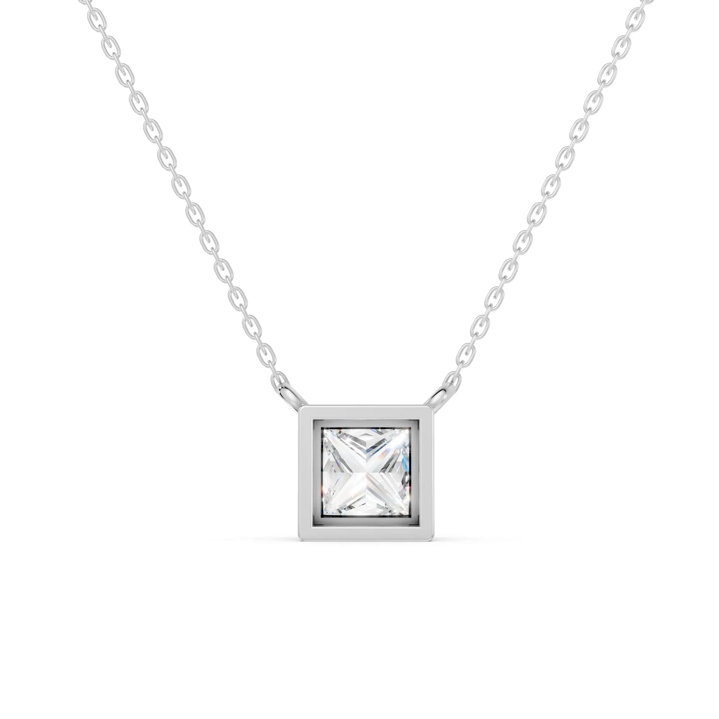 18K Gold Princess Cut Diamond Bezel Necklace