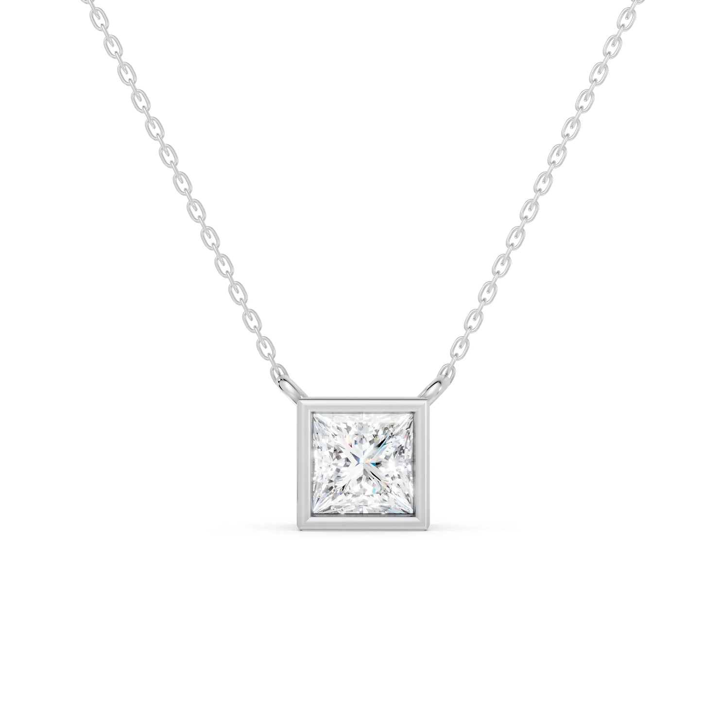 18K Gold Princess Cut Diamond Bezel Necklace