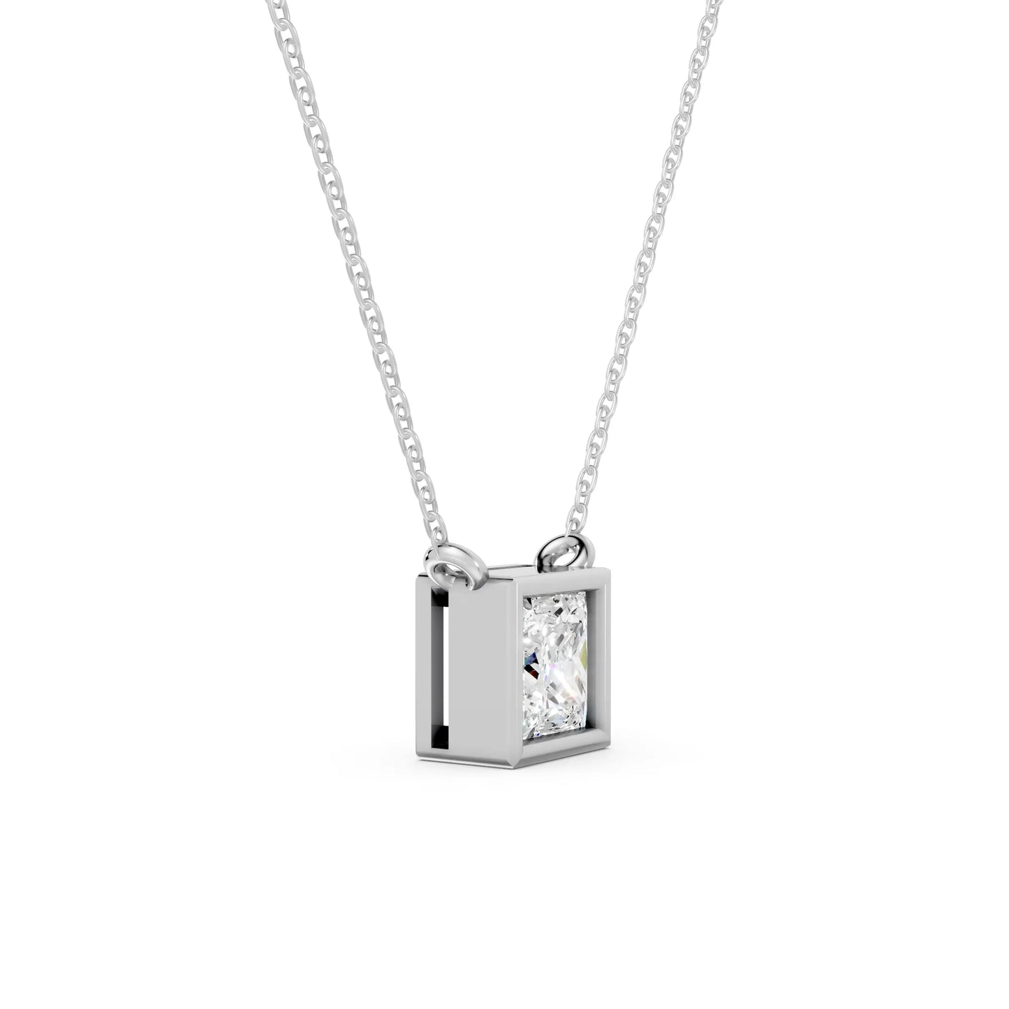 18K Gold Princess Cut Diamond Bezel Necklace
