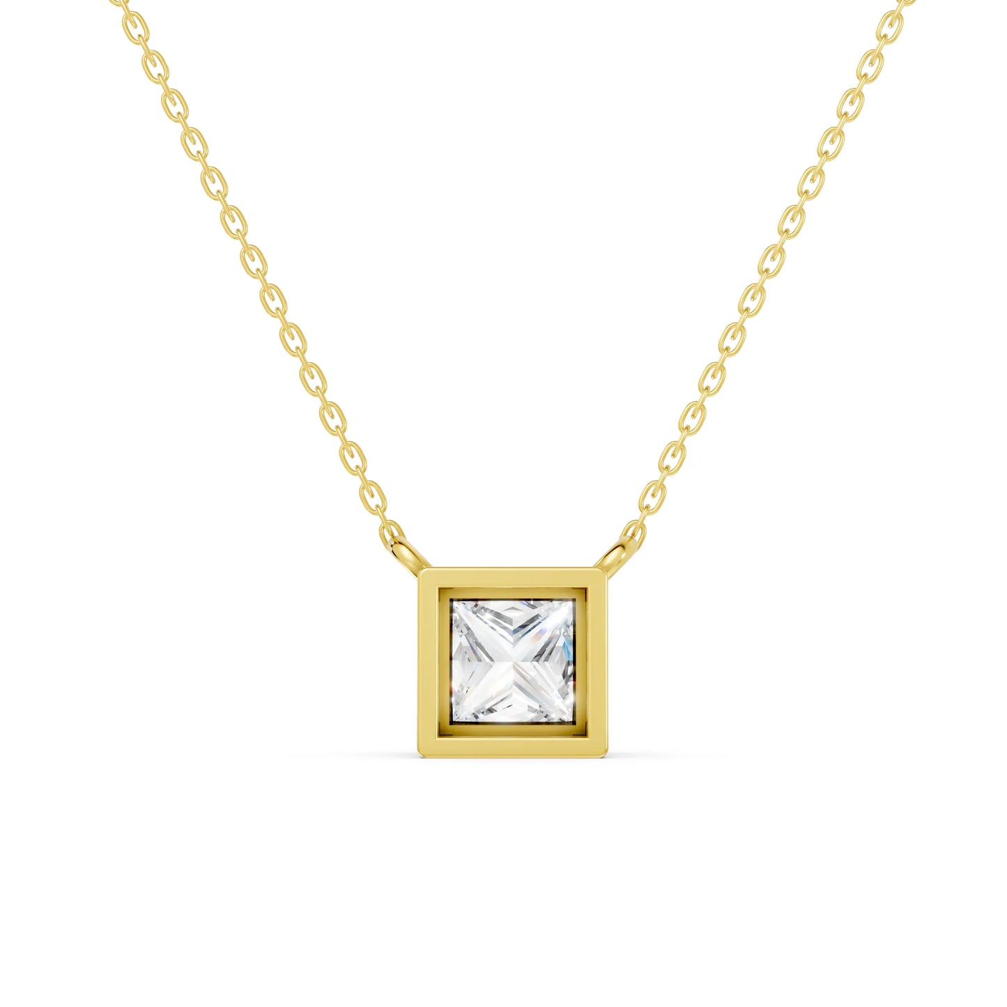 18K Gold Princess Cut Diamond Bezel Necklace