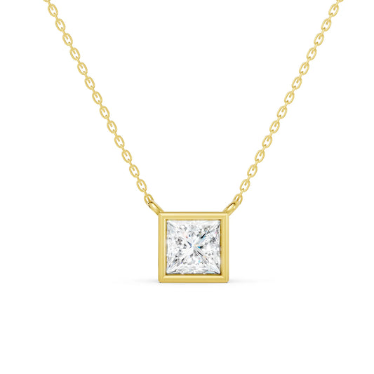 18K Gold Princess Cut Diamond Bezel Necklace