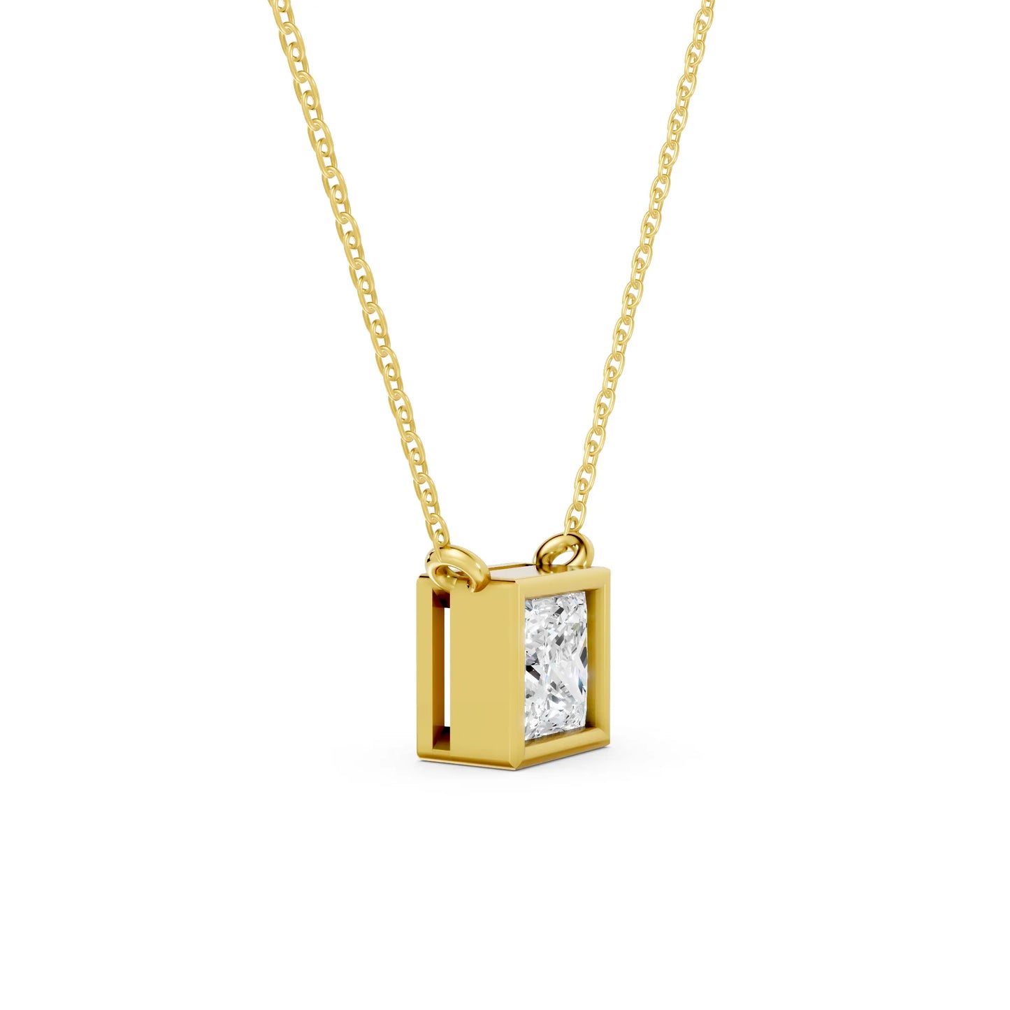 18K Gold Princess Cut Diamond Bezel Necklace