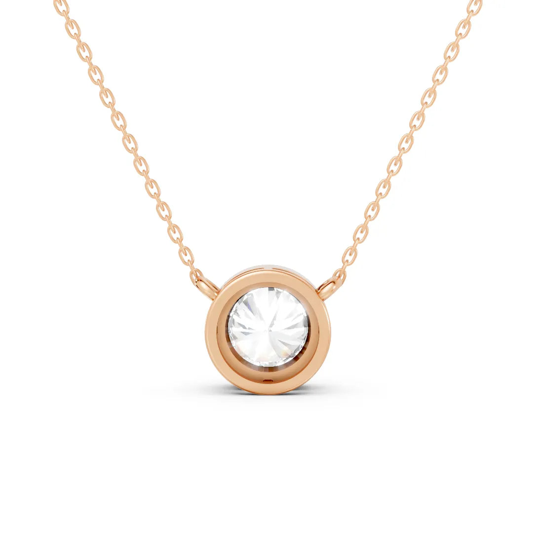 18K Gold Round Cut Diamond Bezel Necklace