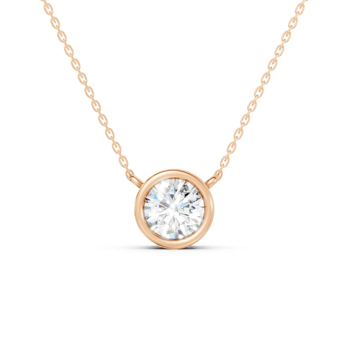 18K Gold Round Cut Diamond Bezel Necklace