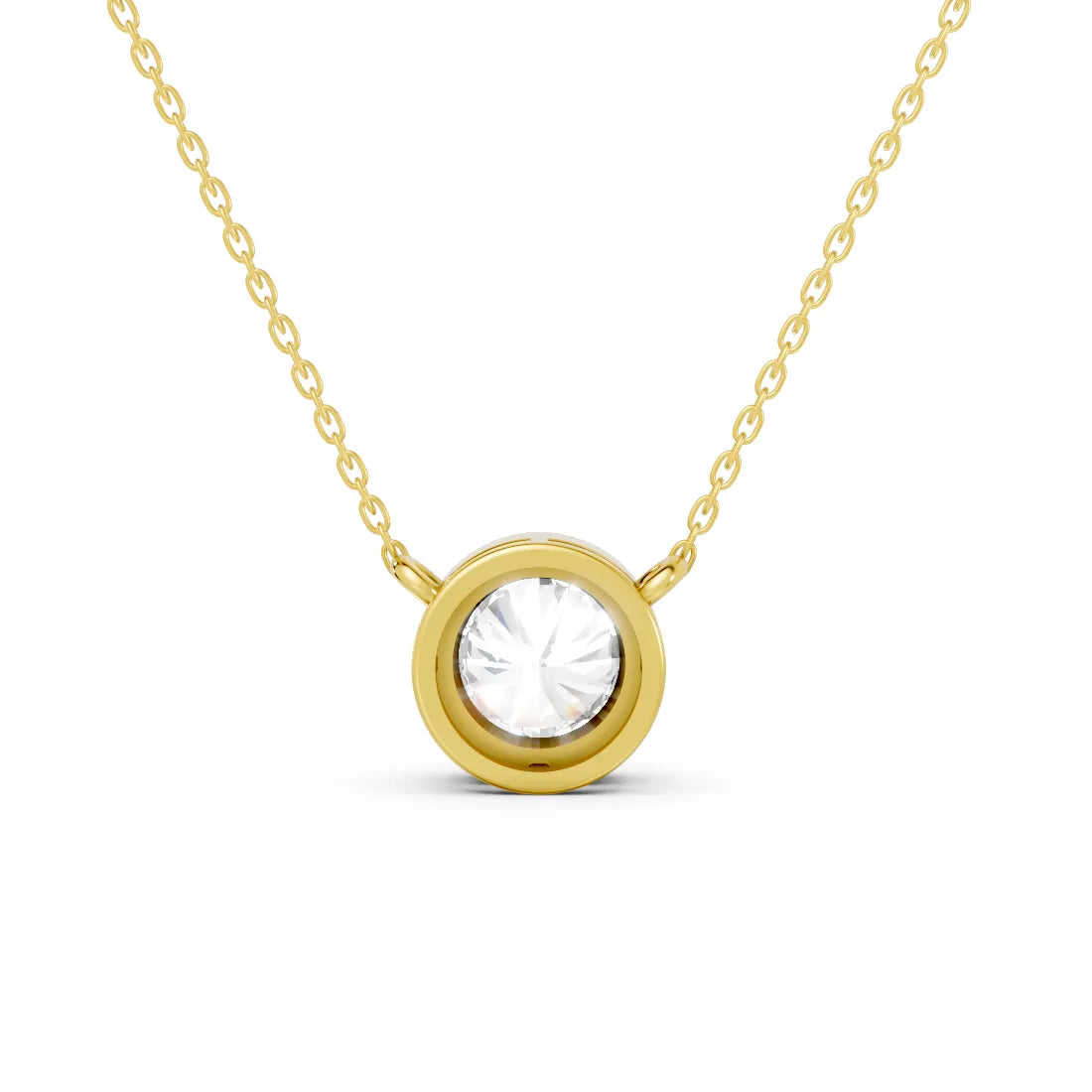 18K Gold Round Cut Diamond Bezel Necklace